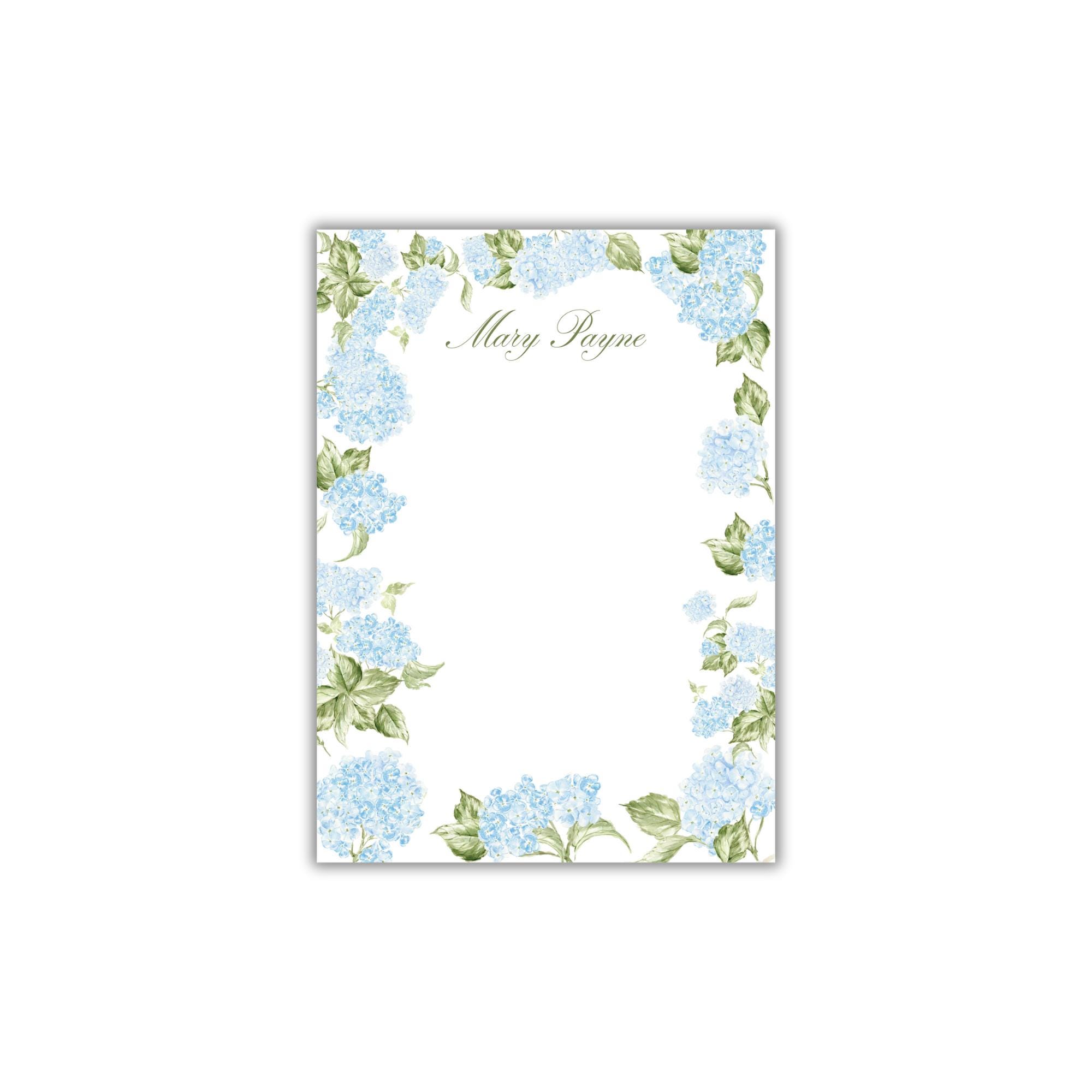 Watercolor Blue Hydrangea Personalized Notepad - Custom Floral ...