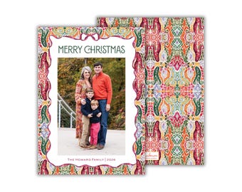 PRINTED Watercolor Oushak Patterned Christmas Photo Card: Sugar Plum Holiday Cards