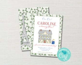 Printable Madeline Birthday Invitation: Watercolor Paris Party Invite for Girls (Digital Download)
