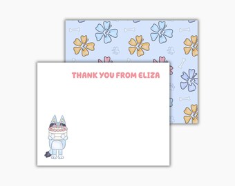 Watercolor Floral Blue Heeler Stationery: Personalized Birthday Thank You Notecards