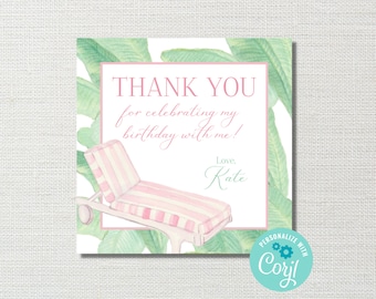 Printable Watercolor Palm Beach Party Favor Tags (Digital Download)