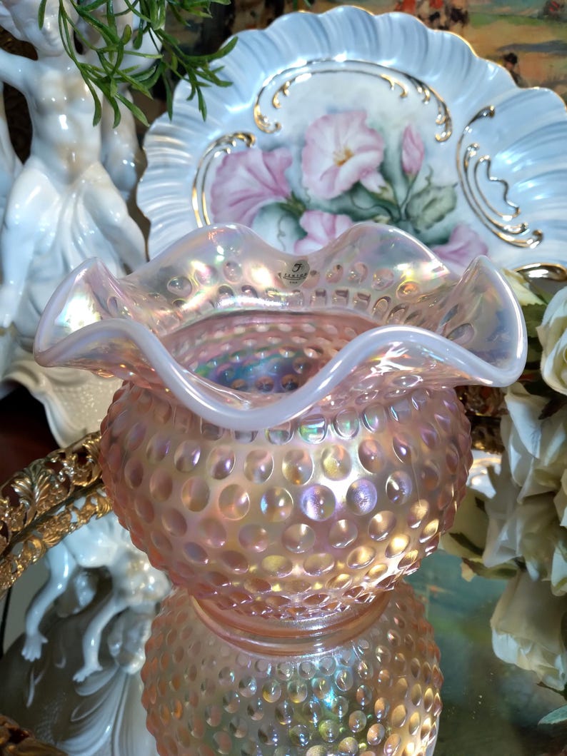 Fenton 95th Anniversary Pink Hobnail Opalescent Rose Bowl | Vintage ...