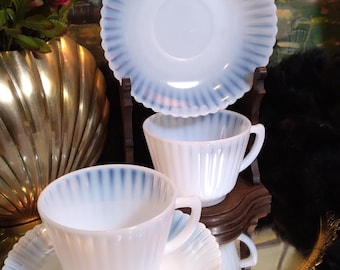 Vintage Macbeth Evans Petalware White Monax Cup & Saucer Set of (2)