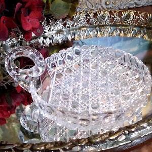 Antique American Brilliant Period Havard Cane Hand Cut Glass Handle Nappy/Berry Bowls Set of (4) | American Brilliant Handle Fruit/Nut Dish