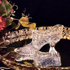 Vintage Fenton Clear Daisy & Button Glass 6&quot; Shoe