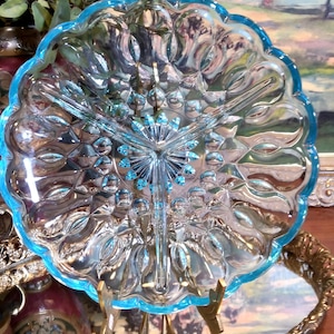 Vintage Anchor Hocking Fairfield Light Blue 8&quot; Round (3) Part Relish | Anchor Hocking Fairfield Blue Round Divided Dish