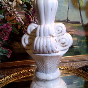 Farmhouse Finial Statue 13&quot; | Distressed White Ceramic Finial Sculpture /Decor
