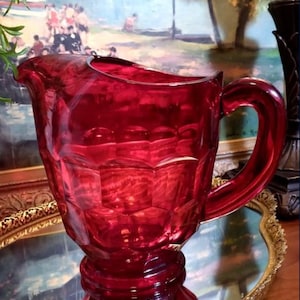 Vintage Viking Georgian Ruby 48 oz Glass Pitcher Ice Lip | Viking Ruby Glass Water Pitcher