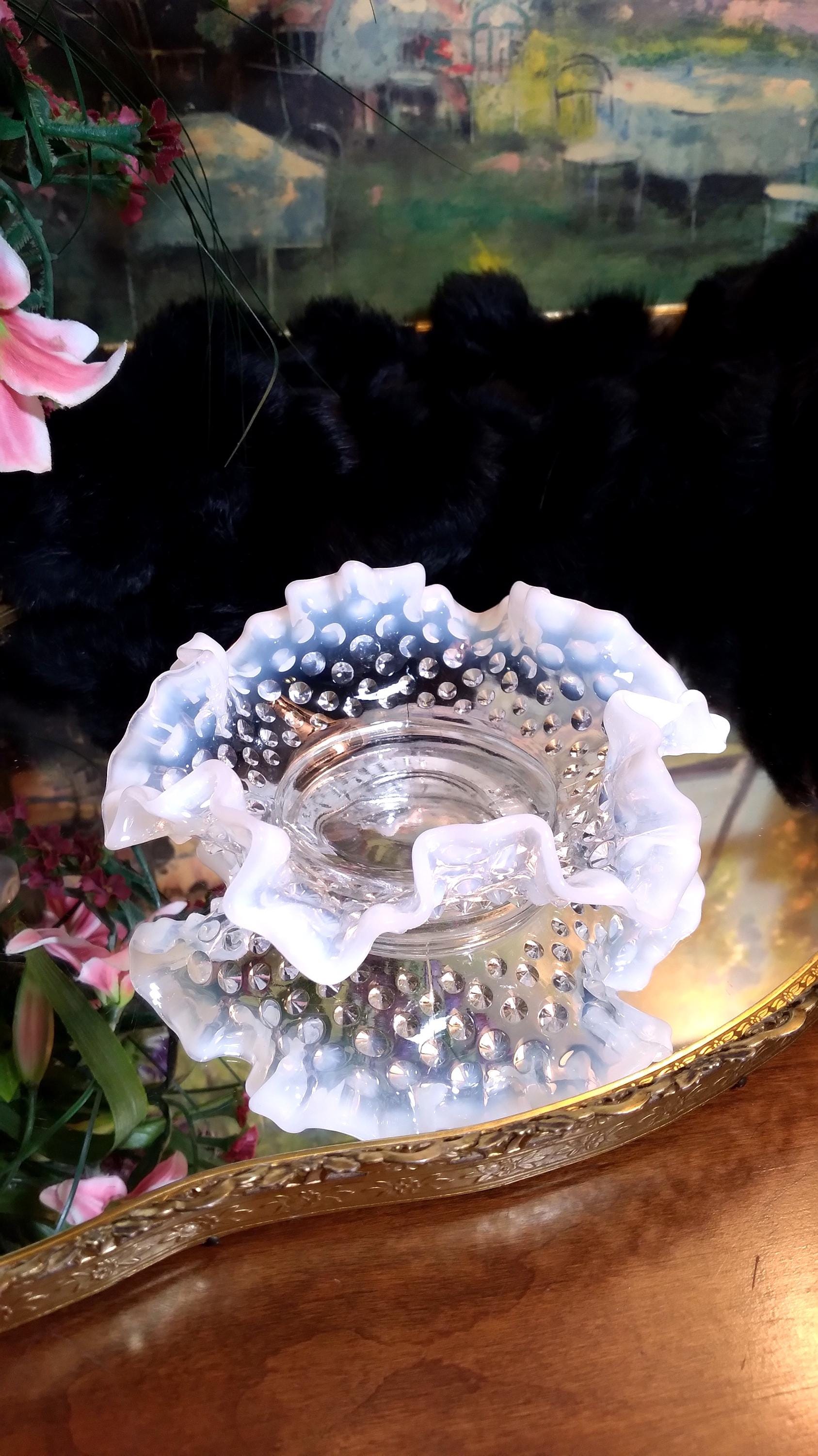 Vintage Fenton Hobnail French Opalescent 5" Round Double Crimped Bon ...