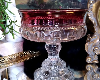 Tiffin Franciscan Cranberry Flashed King's Crown Round 5" Compote