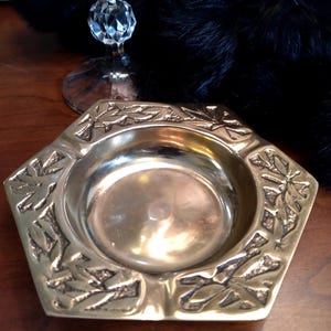 Vintage Brass Hexagonal Shape Ashtray Leaf Design
