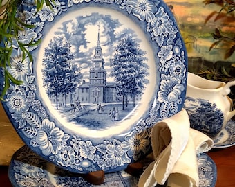 Vintage Liberty Blue Staffordshire Dinner Plates | Set of 2, 9