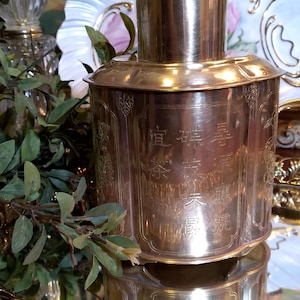 Vintage Asian Brass Footed Tea Caddy| Brass Tea Canister w Lid|  Brass Tea Storage