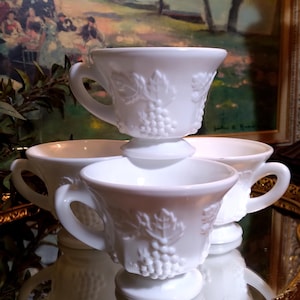 Vintage Colony Harvest Milk Glass Punch/Snack Footed Cup Set of (4)