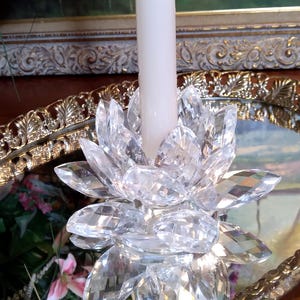 Vintage Godinger Lotus Single Light Candlestick | Crystal Lotus Flower Tea Light Candle Holder