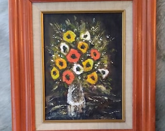 Mid Century Wood Framed Oil On Canvas Painting