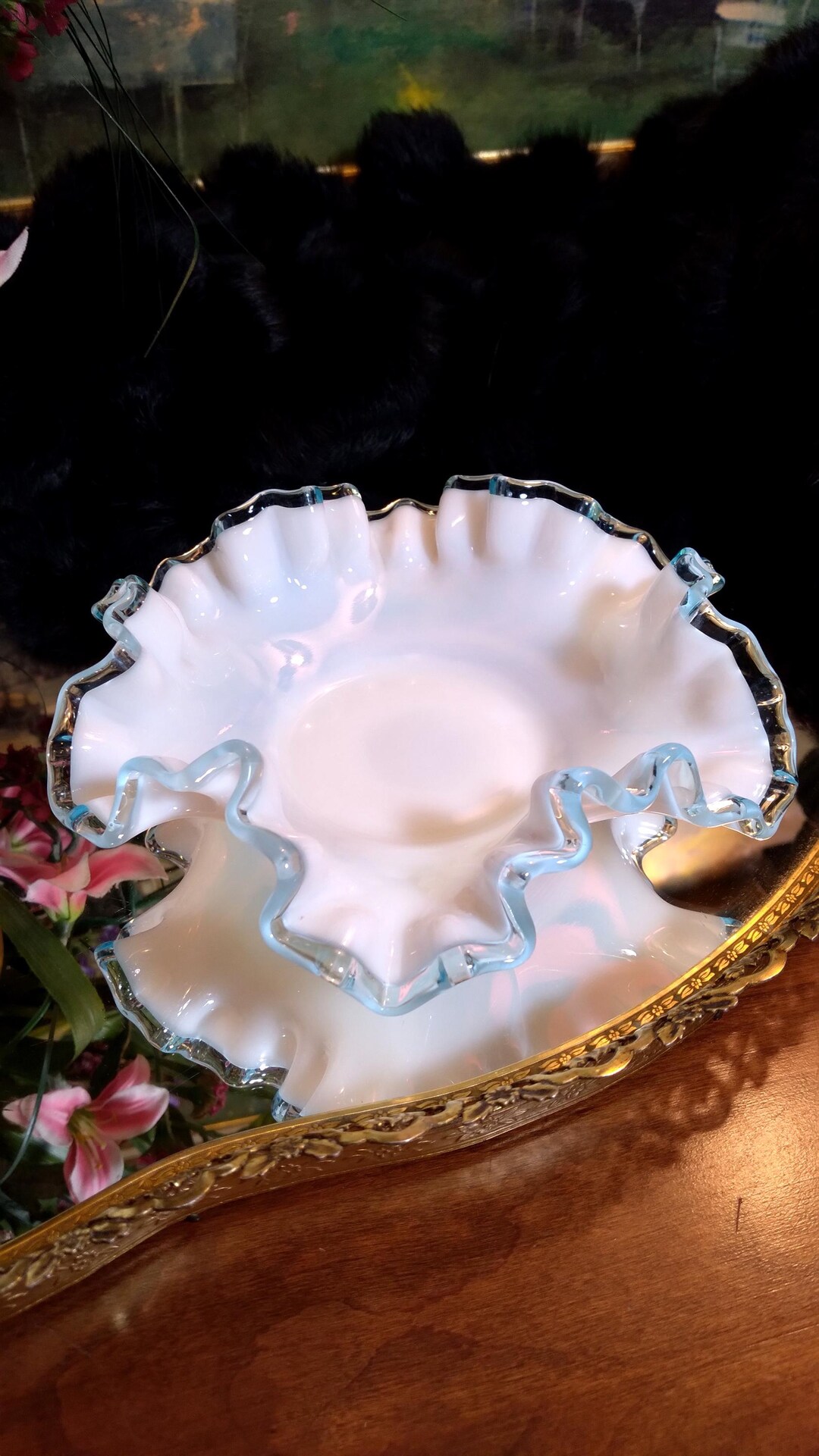 Vintage Fenton Aqua Crest Round 6