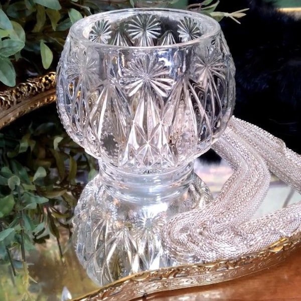 Vintage Avon Clear Crystal Glow Votive/Candle Holder | Heavy Glass Rose Vase