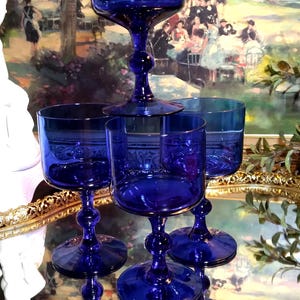 Vintage Cobalt Blue Ball Stem Wine Glass Set of (4)