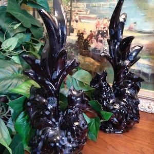 Vintage Black Ceramic Farmhouse 12&quot; Rooster Figures Set of (2)
