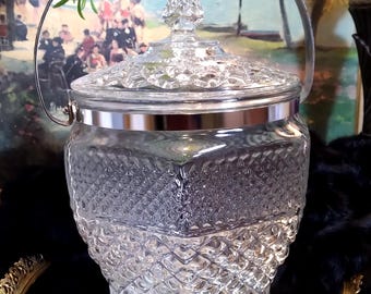 Vintage Anchor Hocking Wexford Handled Ice Bucket w Lid
