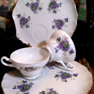 Vintage Violets Snack Plate & Cup Set of (2)