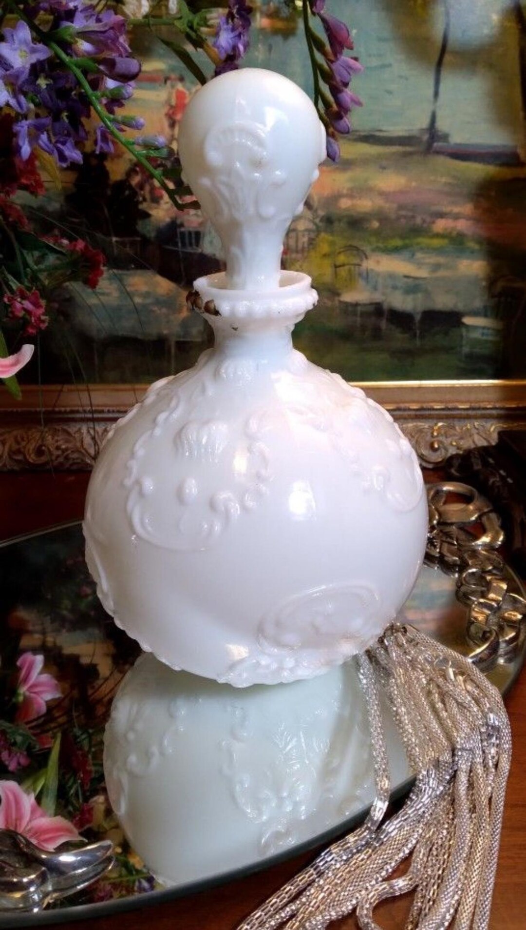 Antique Dithridge & Co Victorian Milk Glass Barber Bottle/decanter Etsy