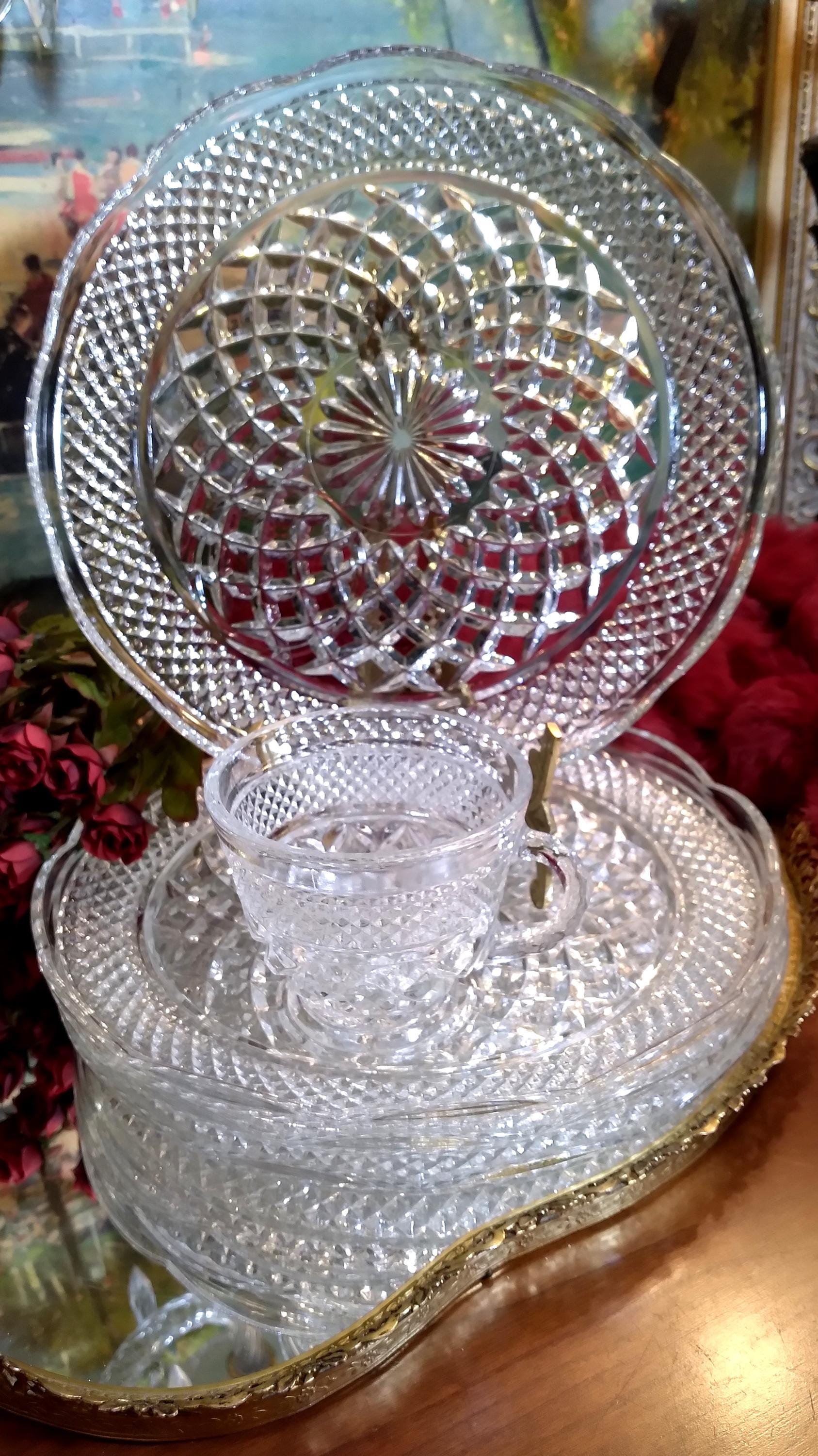 食器 ANCHOR HOCKING Anchor Hocking Clear Wexford Snack Plate & Cup Set of (2) - Etsy
