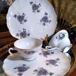Vintage Violets Snack Plate & Cup Set of (2)