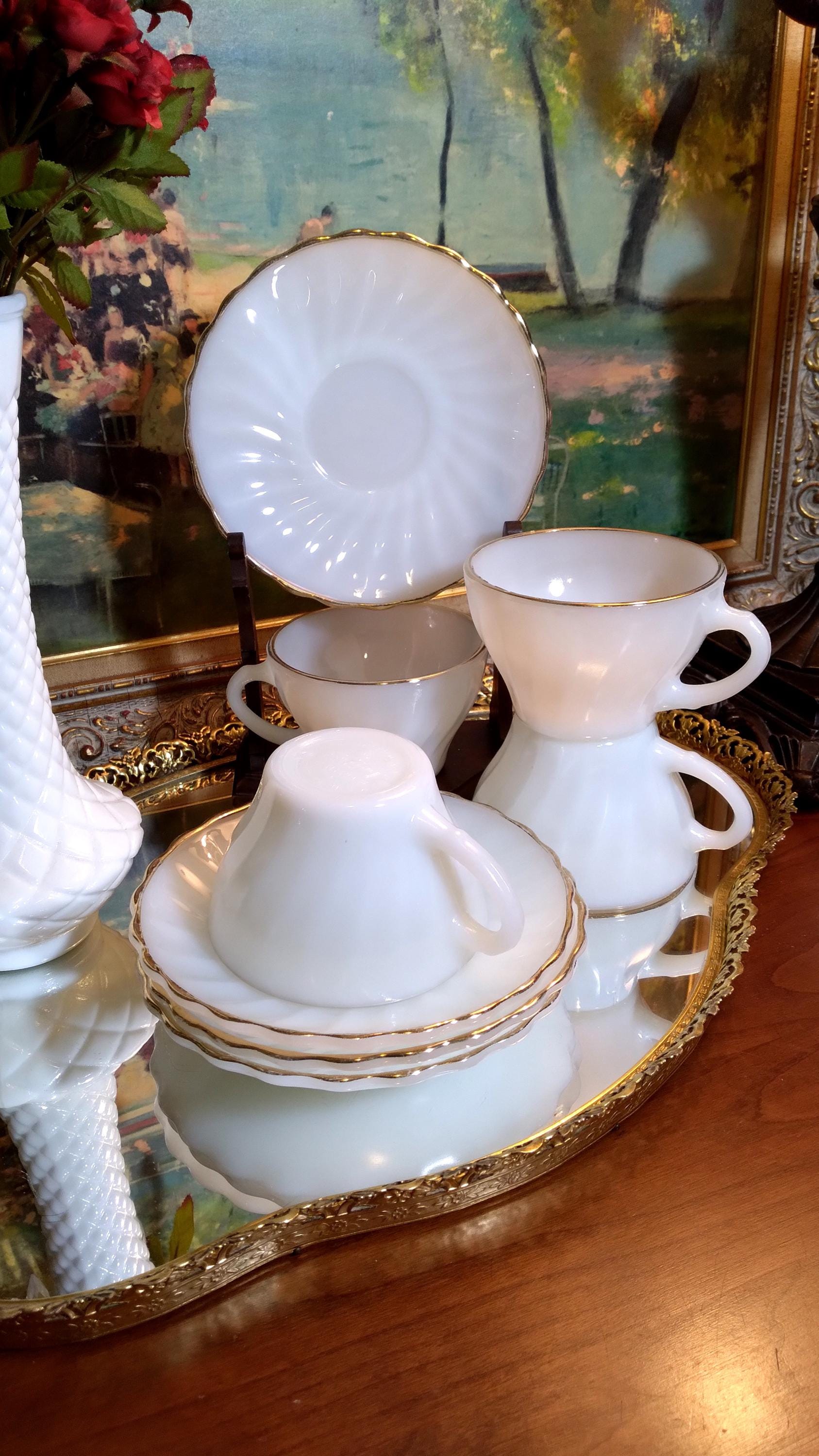 Vintage Anchor Hocking Golden Shell Cup & Saucer (8) Piece Set - Etsy