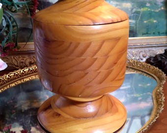 Vintage Art Deco Turned Wood Footed 8" Jar & Lid