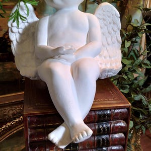 Vintage Chalkware Sitting 12&quot; Cherub/Angel Figure