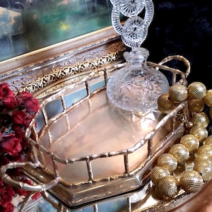 Vintage Bamboo Style Brass Handle Tray