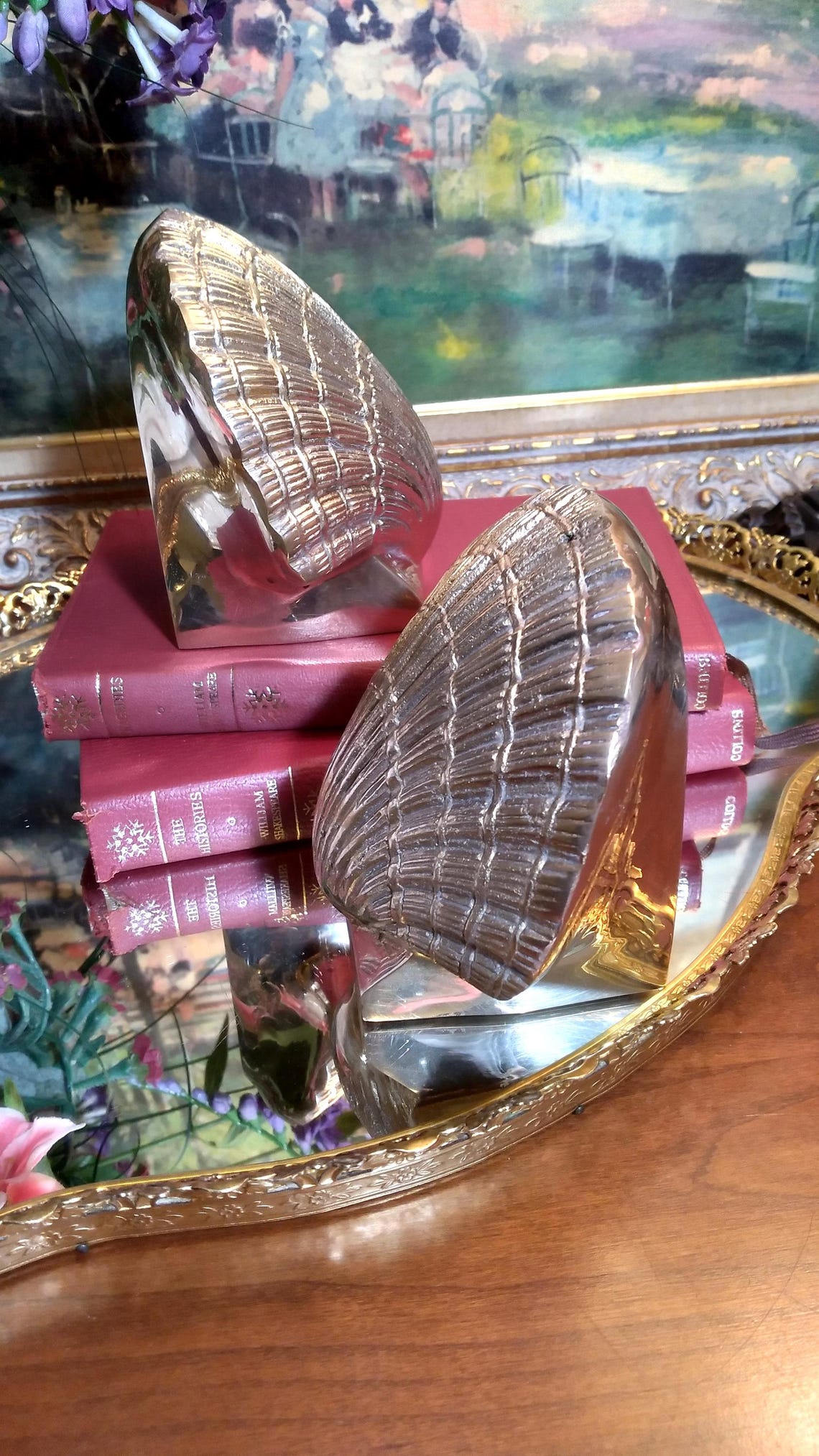 Vintage Solid Brass Clam Shell Bookends Set of (2) | Detailed Heavy ...