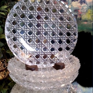 Antique American Brilliant Harvard Cane Cut Crystal Berry Bowls Set of (4) | 19th Century Harvard Cane Cut Crystal Dessert Bowls 5&quot;