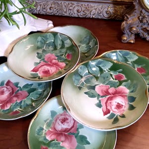Antique K & G Luneville France Hand Painted Roses Dessert Bowls 5&quot;