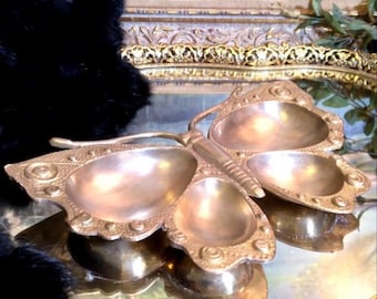 Vintage Large Solid Brass Butterfly Ashtray/Trinket/Decor