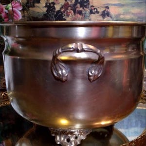 Vintage Brass Footed Planter/Cachepot | Brass  Double Handle Jardiniere/Flower Pot | Vintage Ornate Footed Brass Planter