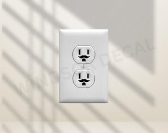 Mustache Outlet Decal Vinyl Sticker, Funny Wall Socket Face Decor, Cute Nerd Mustache Plug Cover, Home Aesthetic Sticker