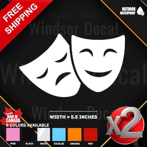 Happy Sad Drama Masks Decal Sticker: Car, Laptop, Tumbler (5.5&quot;)