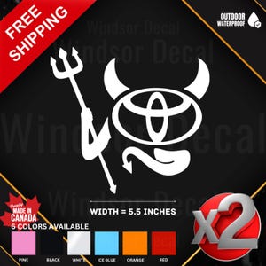 2X Toyota Car Sticker | Funny Toyota Devil Stick Vinyl Decal for Car, Truck, Laptop, Tumbler, Window, Wall Vinyl Sticker 5.5"