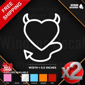 2X Heart with Devil Horns & Tail Decal Sticker | Devil Love Vinyl Sticker for Car, Truck, Laptop, Window, Wall | Cute Devil Sticker 5.5"
