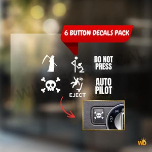 6 Pack Funny Blank Car Button Decals, Truck Dashboard Sticker, Eject Passenger Button Decal