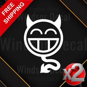 2X Smiley Happy Little Devil Sticker | Cute Devil Decal | Funny Smiley Art | Vinyl Decal | High-Quality Sticker | Custom Smiley 5"