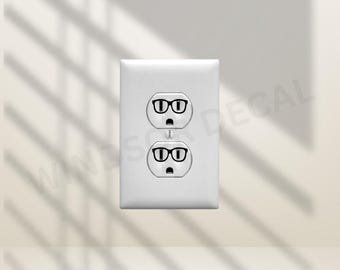 Funny Outlet Glasses Decal, Nerd Face Vinyl Sticker, Wall Socket Decor (1" Vinyl)
