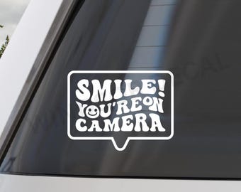 Smile You're On Camera Vinyl Car Decal, Security Surveillance Warning Window Decal