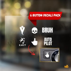 SET OF 6 Funny Eject Button Decals, Prank Car Interior Vinyl Stickers