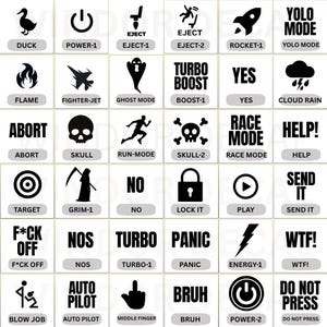 Funny Blank Car Button Decals, Glossy Vinyl Stickers, Eject Passenger Button Decal