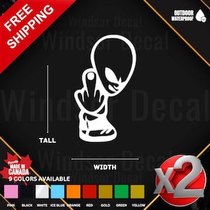 2X Alien Middle Finger Decal: Funny Window Car Vinyl Decal Sticker