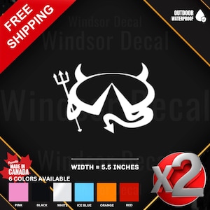 2X Devil with Horns Sticker | Devil Holding Stick Car Vinyl Decal for Car, Truck, Laptop, Tumbler, Window, Wall 5.5"